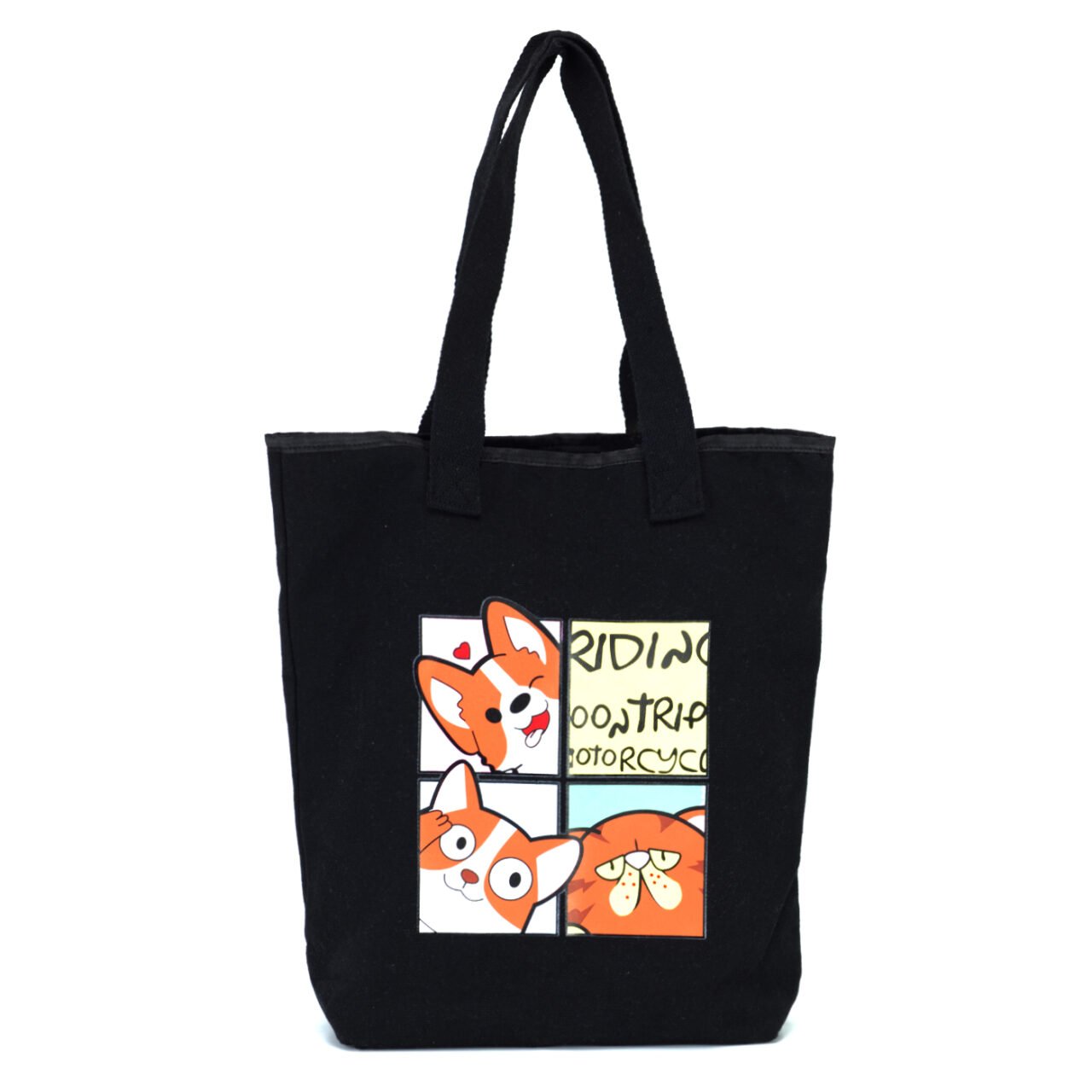 cartoon shopper bag front view product photography