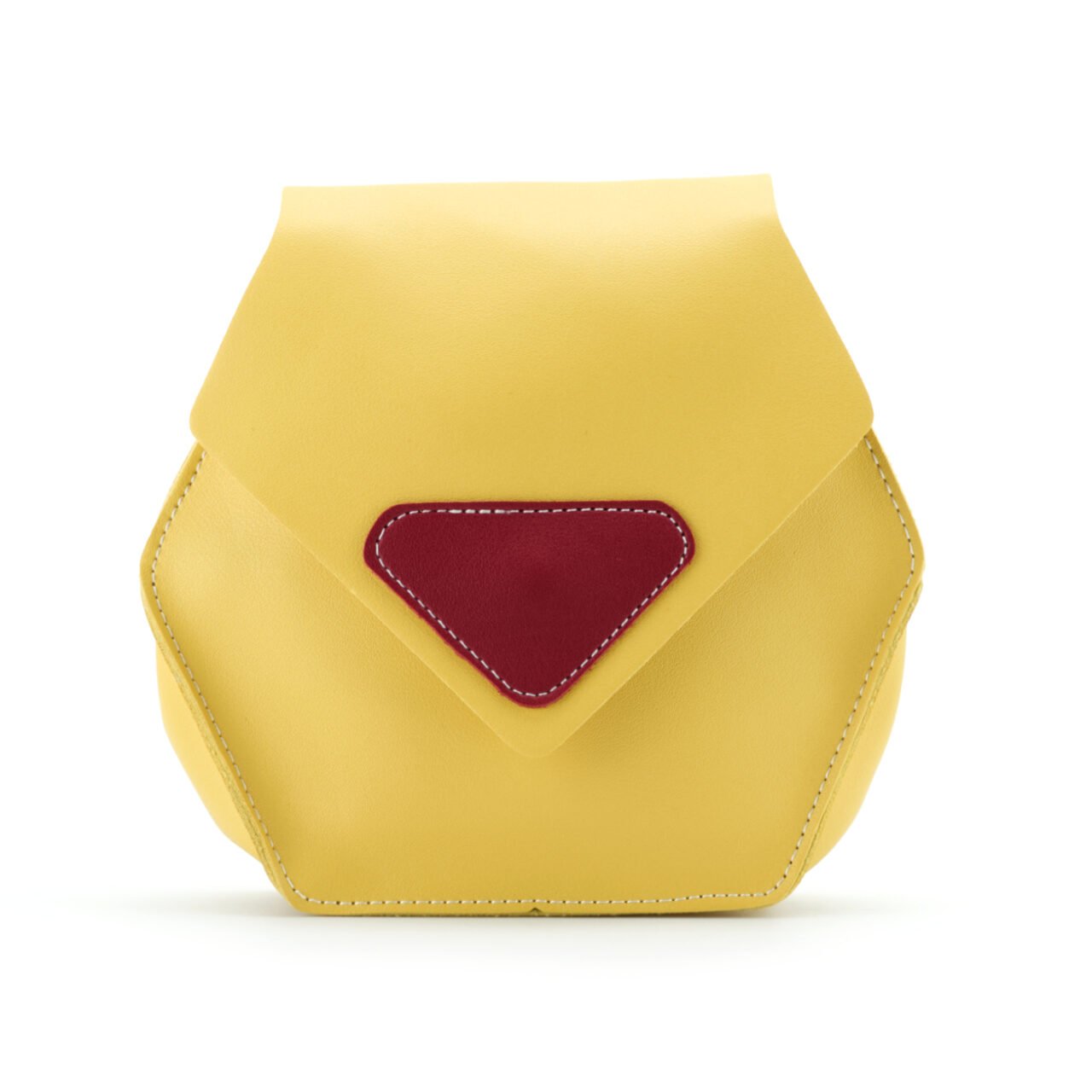 Yellow crossbody bag with red front detail — product photography on white background