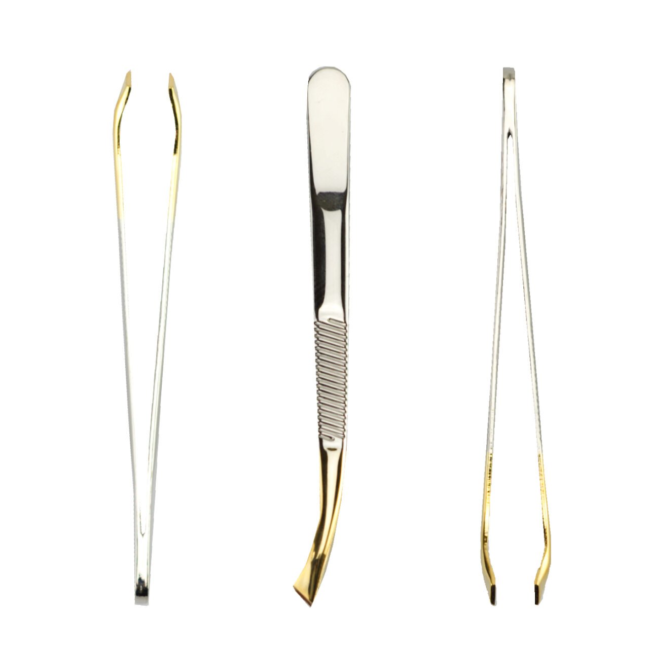 Set of stainless steel tweezers product photography
